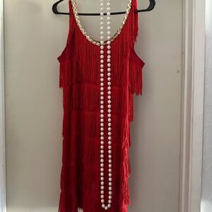 Red Fringe Dress with Gold Accents
